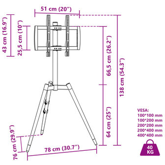 Tv-statief 32-65 inch scherm 40 kg Max VESA 400x400 mm 10