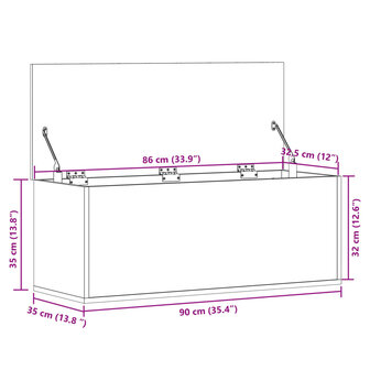 Opbergbox 90x35x35 cm bewerkt hout grijs sonoma eikenkleurig 11