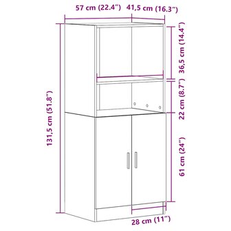 Keukenkast 57x41,5x131,5 cm bewerkt hout oud houtkleurig 10