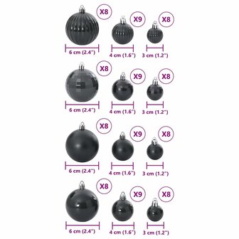 Kerstballen 100 st &Oslash;3/4/6 cm zwart 9