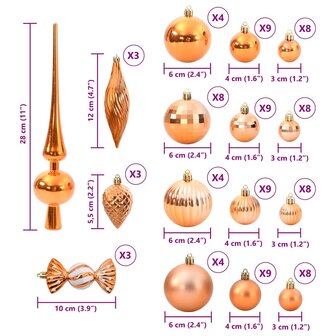 Kerstballen 98 st &Oslash;3/4/6 cm koper 12