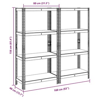 Opbergrekken 4-laags 2 st staal &amp; bewerkt hout zilverkleurig 12