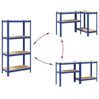 Opbergrek 4-laags staal en bewerkt hout blauw 7