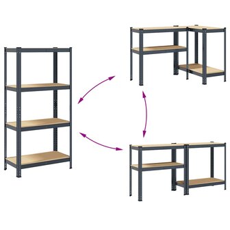 Opbergrek 4-laags staal en bewerkt hout antracietkleurig 7