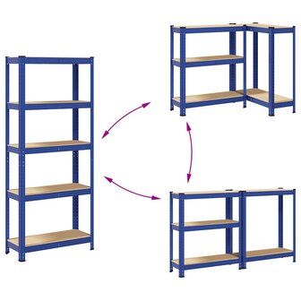 Opbergrek 5-laags staal &amp; bewerkt hout blauw 7