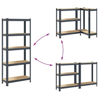 Opbergrek 5-laags staal &amp; bewerkt hout antracietkleurig 7