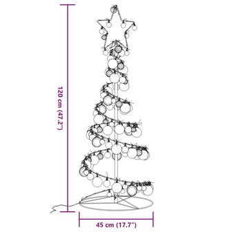 Kerstboom lichtkegel met kerstballen 80 LED&amp;apos;s warmwitte 120 cm 10