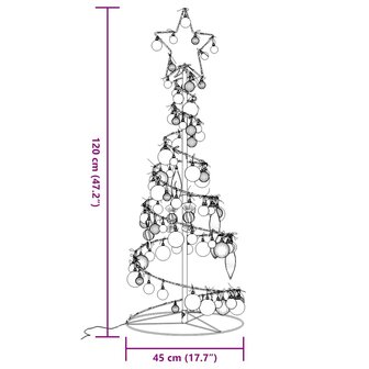 Kerstboom lichtkegel met kerstballen 80 LED&amp;apos;s warmwitte 120 cm 10