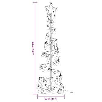 Kerstboom lichtkegel met kerstballen 120 LED&amp;apos;s warmwitte 180 cm 10