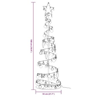 Kerstboom lichtkegel met kerstballen 120 LED&amp;apos;s warmwitte 180 cm 10