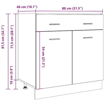 Onderkast met lade 80x46x81,5 cm bewerkt hout betongrijs 11