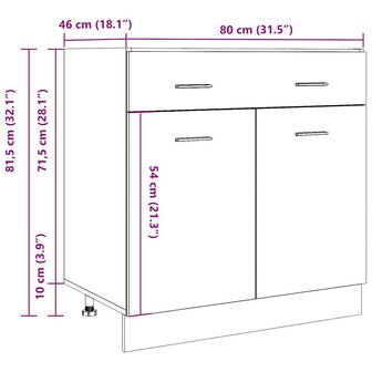 Onderkast met lade 80x46x81,5 cm bewerkt hout oud houtkleurig 11