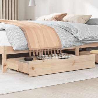 Bedlades 2 st met wieltjes 95x55x16 cm massief grenenhout 2