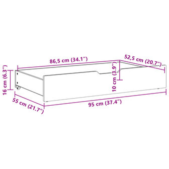 Bedlades 2 st met wieltjes 95x55x16 cm massief grenenhout 8