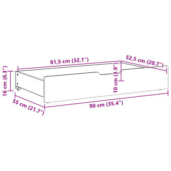 Bedlades 2 st met wieltjes 90x55x16 cm massief grenenhout 8