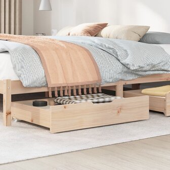 Bedlades 2 st met wieltjes 85x55x16 cm massief grenenhout 2