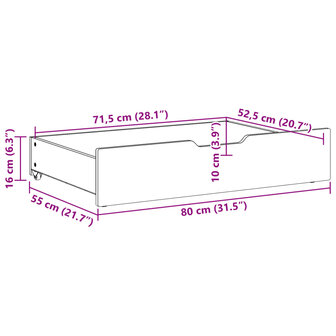 Bedlades 2 st met wieltjes 80x55x16 cm massief grenenhout 8