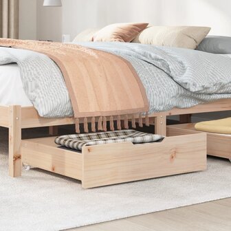 Bedlades 2 st met wieltjes 75x55x16 cm massief grenenhout 2