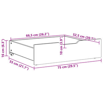 Bedlades 2 st met wieltjes 75x55x16 cm massief grenenhout 8