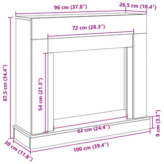 Haardombouw 100x30x87,5 cm bewerkt hout zwart 9