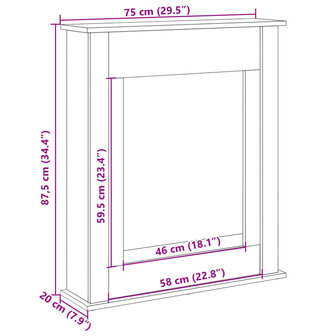 Haardombouw 75x20x87,5 cm bewerkt hout wit 9