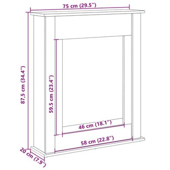 Haardombouw 75x20x87,5 cm bewerkt hout betongrijs 9