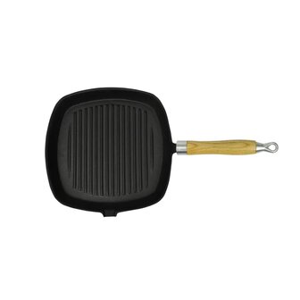 Grillpan met houten handvat gietijzer 20x20 cm 1