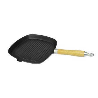 Grillpan met houten handvat gietijzer 20x20 cm 2