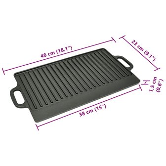 Grillplaat gietijzer dubbelzijdig 38x23 cm 2 st 6