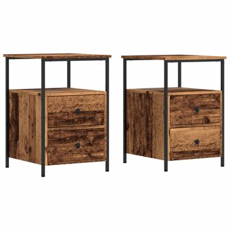 Nachtkastjes 2 st 34x35,5x50 cm bewerkt hout oud houtkleurig 2