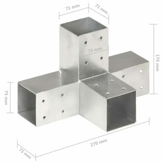 Paalverbindingen 4 st X-vorm 71x71 mm gegalvaniseerd metaal 7