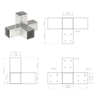 Paalverbindingen 4 st X-vorm 71x71 mm gegalvaniseerd metaal 8