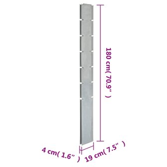 Schuttingpalen 20 st 180 cm&nbsp;gegalvaniseerd staal zilverkleurig 9