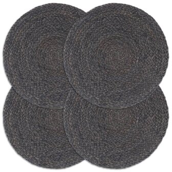 Placemats 4 st rond 38 cm jute donkergrijs 1