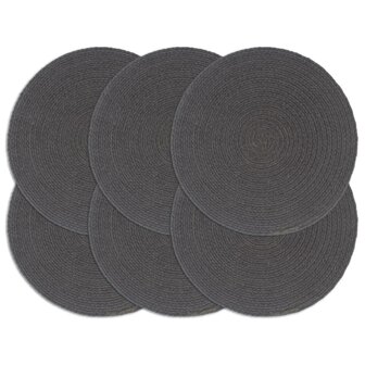 Placemats 6 st rond 38 cm katoen effen donkergrijs  1