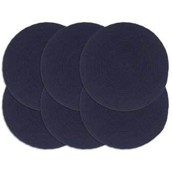 Placemats 6 st rond 38 cm katoen effen marineblauw  1