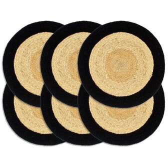 Placemats 6 st 38 cm jute en katoen natuurlijk en zwart 1