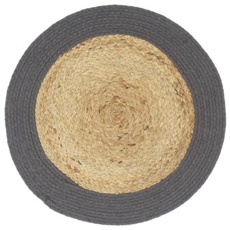 Placemats 6 st 38 cm jute en katoen natuurlijk en antraciet 2