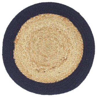 Placemats 6 st 38 cm jute en katoen natuurlijk en marineblauw 2