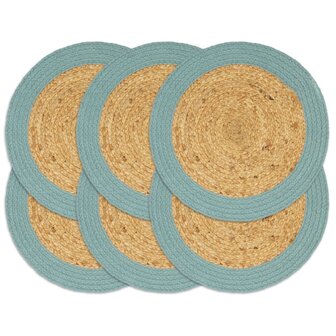 Placemats 6 st 38 cm jute en katoen natuurlijk en groen 1