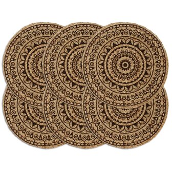 Placemats 6 st rond 38 cm jute donkerbruin 1