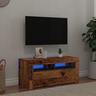 Tv-meubel met LED 90x35x40 cm bewerkt hout oud hout 1