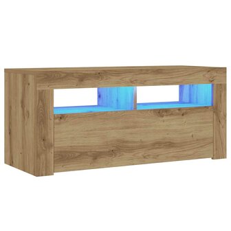 Tv-meubel met LED 90x35x40 cm bewerkt hout artisanaal eiken 3