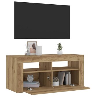 Tv-meubel met LED 90x35x40 cm bewerkt hout artisanaal eiken 5