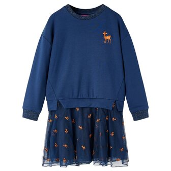 Kinderjurk met lange mouwen 104 marineblauw 1