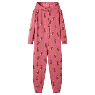 Kinderonesie met capuchon 140 oudroze 1