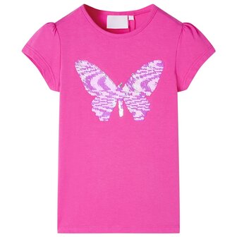 Kindershirt met kapmouwen 128 donkerroze 1