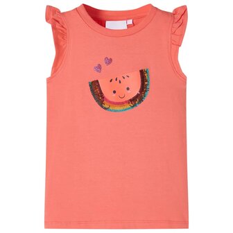 Kindershirt met ruches aan de mouwen 104 koraalkleurig 1