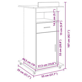 Lessenaar met wielen en lade 55x55x107 cm bewerkt hout wit 12