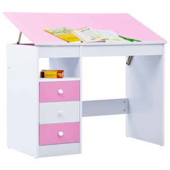 Kindertekentafel/-bureau kantelbaar roze en wit 2